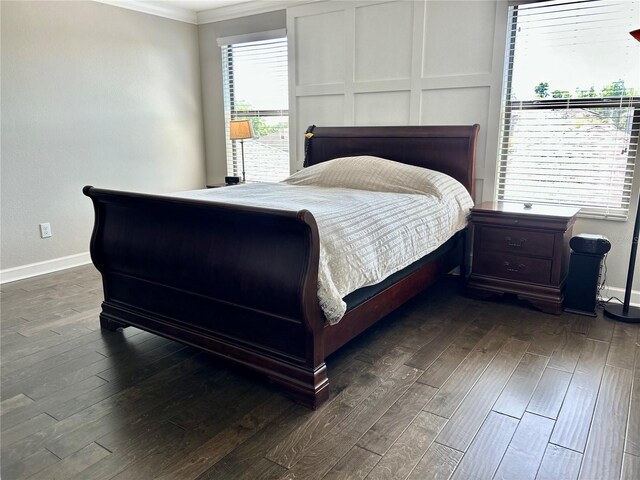 4264 Bexley Village Dr, Land O Lakes, FL 34638 - bedroom with ornamental molding, dark wood-type flooring, and baseboards