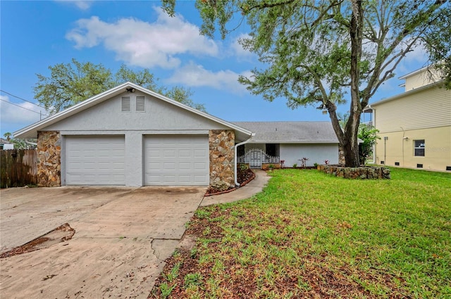 6914 Harbor Dr, Hudson, FL 34667 - ranch-style house with stone siding, concrete driveway, and a garage