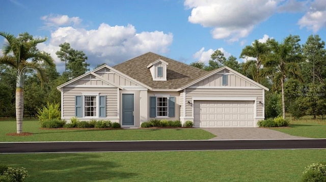5048 Barnet Dr, Davenport, FL 33837 - view of front of house with board and batten siding, a garage, a front lawn, and driveway
