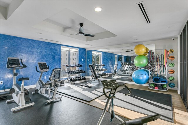 199 Dali Blvd Unit 2, Saint Petersburg, FL 33701 - gym featuring a ceiling fan, recessed lighting, and floor to ceiling windows