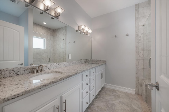 3906 N Lynn Ave, Tampa, FL 33603 - full bath featuring double vanity, a shower stall, and baseboards
