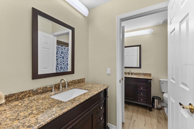 5032 Cypress Trace Dr, Tampa, FL 33624 - bathroom with wood finished floors, toilet, and two vanities