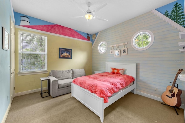 4515 W Leona St, Tampa, FL 33629 - bedroom featuring carpet, wooden walls, and ceiling fan