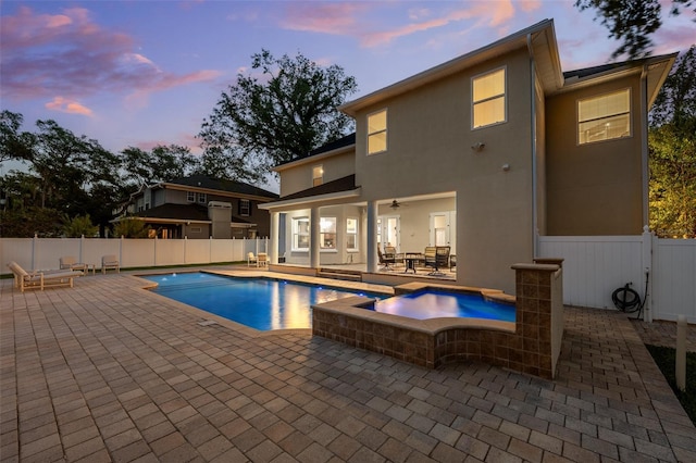 4515 W Leona St, Tampa, FL 33629 - view of pool with ceiling fan, a patio, a fenced backyard, and a pool with connected hot tub