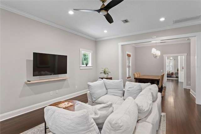 3620 W San Pedro St, Tampa, FL 33629 - living area featuring a chandelier, baseboards, a ceiling fan, dark wood finished floors, and recessed lighting