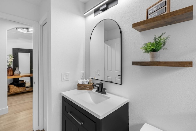 bathroom featuring vanity and wood finished floors