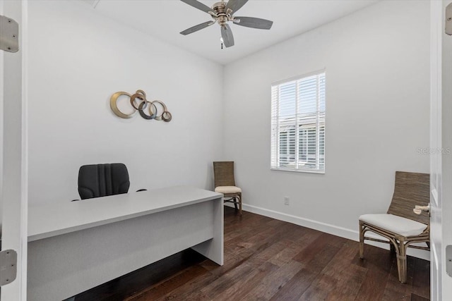 340 Sapphire Lake Dr Unit 202, Bradenton, FL 34209 - office area featuring dark wood-style floors, baseboards, and a ceiling fan
