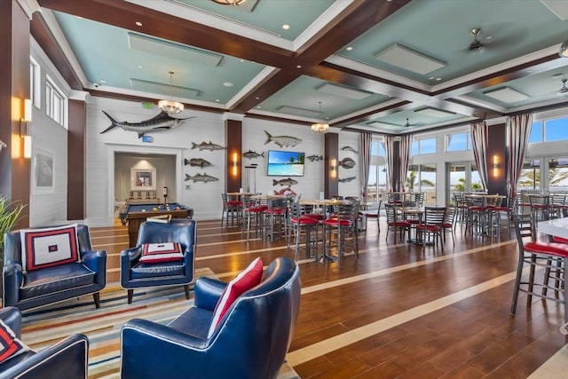 340 Sapphire Lake Dr Unit 202, Bradenton, FL 34209 - community lobby featuring coffered ceiling, beam ceiling, and crown molding