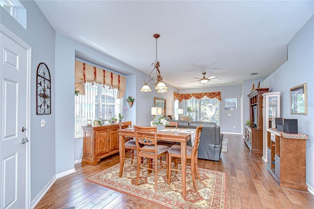 6030 Sandhill Ridge Dr, Lithia, FL 33547 - dining area with light wood-style flooring, a ceiling fan, healthy amount of natural light, and baseboards