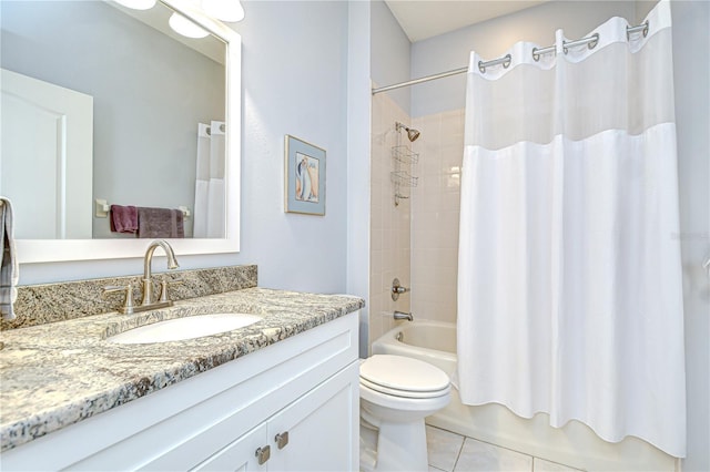 6030 Sandhill Ridge Dr, Lithia, FL 33547 - full bathroom with tile patterned flooring, shower / bath combination with curtain, vanity, and toilet