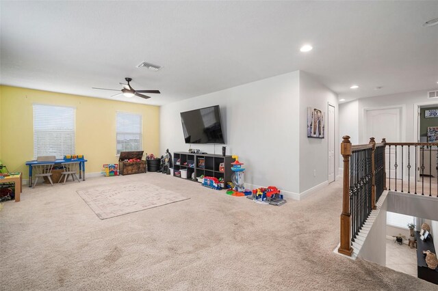 11550 Lake Lucaya Dr, Riverview, FL 33579 - living area with carpet flooring, baseboards, ceiling fan, and recessed lighting