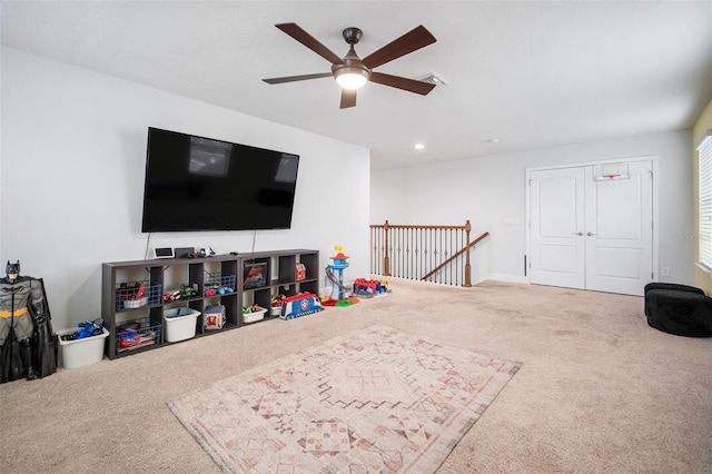11550 Lake Lucaya Dr, Riverview, FL 33579 - living area with carpet flooring, ceiling fan, and recessed lighting