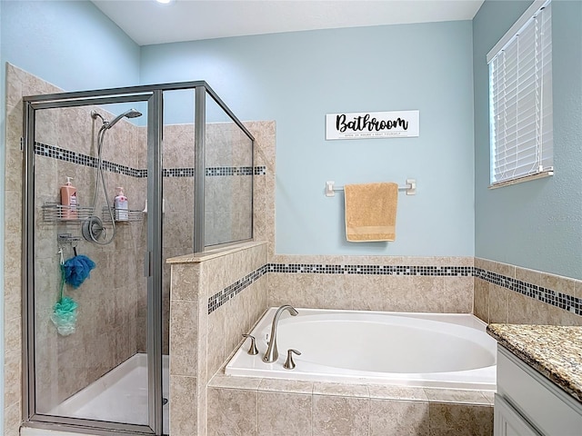 3512 Gerrads Cross Ct, Land O Lakes, FL 34638 - full bathroom featuring a bath, vanity, and a shower stall