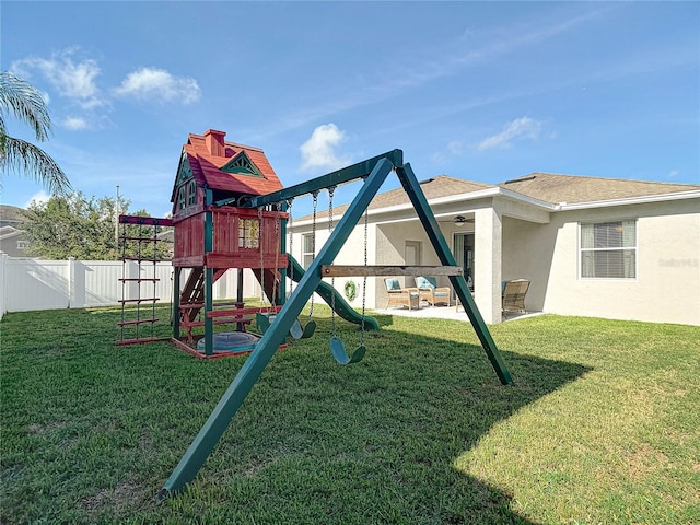 3512 Gerrads Cross Ct, Land O Lakes, FL 34638 - view of jungle gym with ceiling fan and a patio area