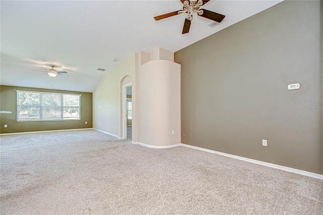 11567 Weston Course Loop, Riverview, FL 33579 - spare room featuring ceiling fan, vaulted ceiling, light colored carpet, and baseboards