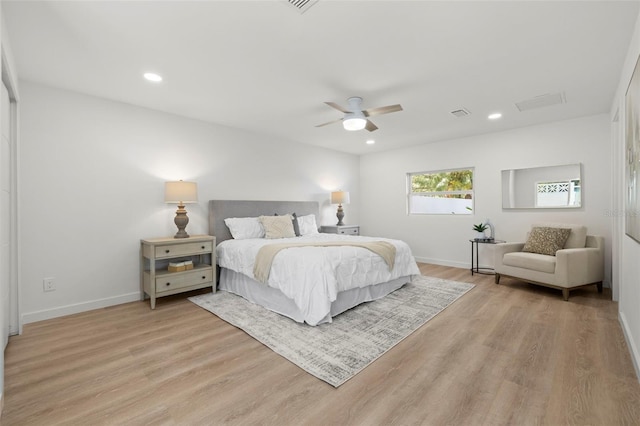 3801 Dr Martin Luther King Jr St N, Saint Petersburg, FL 33703 - bedroom with light wood-type flooring, baseboards, recessed lighting, and ceiling fan