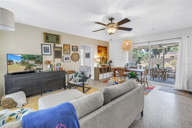 11376 119th Ter, Largo, FL 33778 - living area featuring a ceiling fan and speckle patterned floor