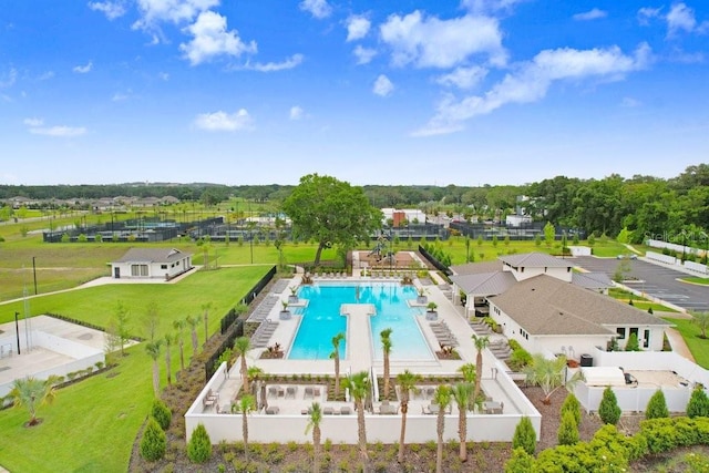 aerial view of a pool