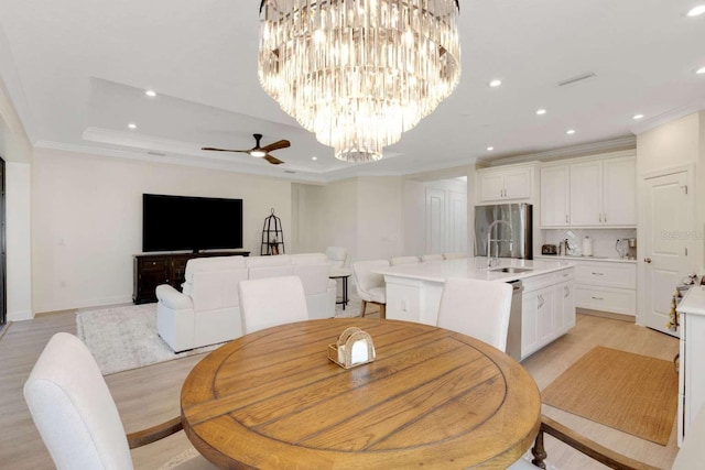 5410 Morey Farms Loop, Palmetto, FL 34221 - dining room featuring recessed lighting, ornamental molding, ceiling fan, baseboards, and a chandelier
