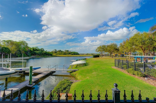dock area featuring a water view