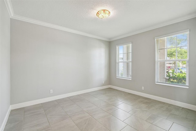 4950 Chase Ct, Saint Cloud, FL 34772 - empty room with crown molding, baseboards, a textured ceiling, and light tile patterned flooring