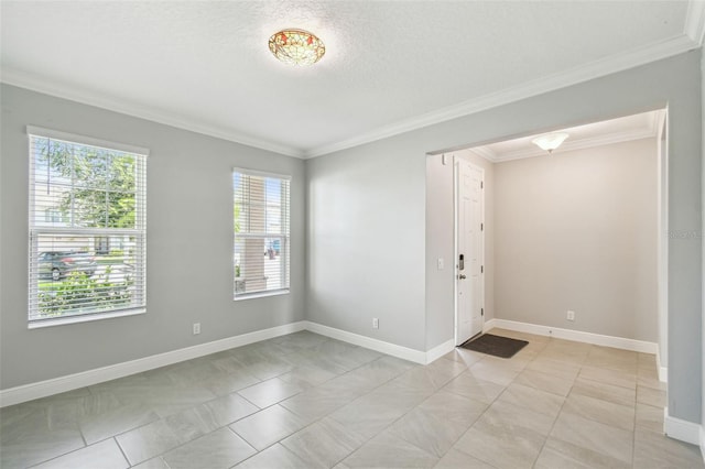 4950 Chase Ct, Saint Cloud, FL 34772 - empty room featuring plenty of natural light, crown molding, baseboards, light tile patterned floors, and a textured ceiling