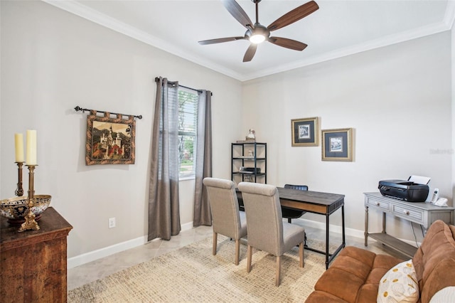 31510 Cabana Rye Ave, San Antonio, FL 33576 - office area with a ceiling fan and crown molding