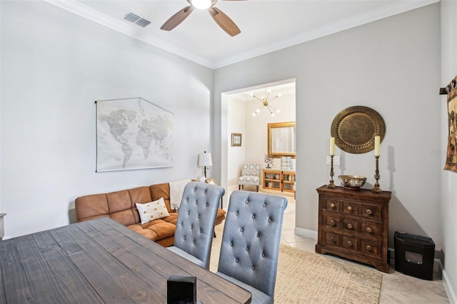 31510 Cabana Rye Ave, San Antonio, FL 33576 - tiled bedroom with a chandelier, ornamental molding, and ceiling fan
