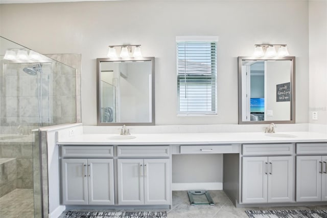 31510 Cabana Rye Ave, San Antonio, FL 33576 - full bathroom with double vanity, a stall shower, and tile patterned flooring