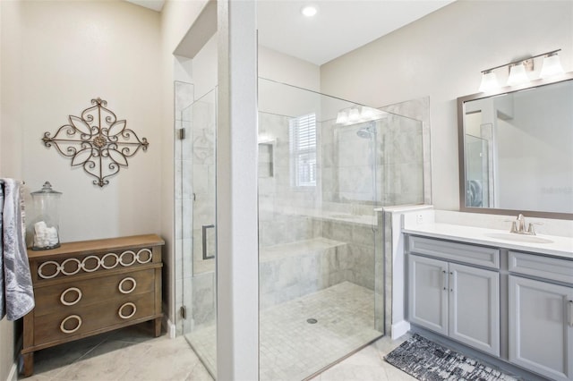 31510 Cabana Rye Ave, San Antonio, FL 33576 - full bath with vanity, a stall shower, and tile patterned floors