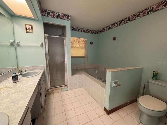 2995 N Bravo Dr, Beverly Hills, FL 34465 - full bath featuring a shower stall, toilet, a garden tub, vanity, and tile patterned floors