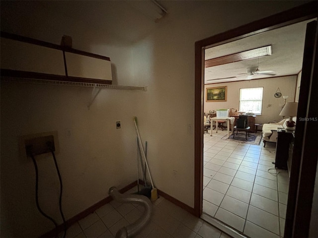 2995 N Bravo Dr, Beverly Hills, FL 34465 - washroom featuring electric dryer hookup, a ceiling fan, tile patterned floors, and baseboards