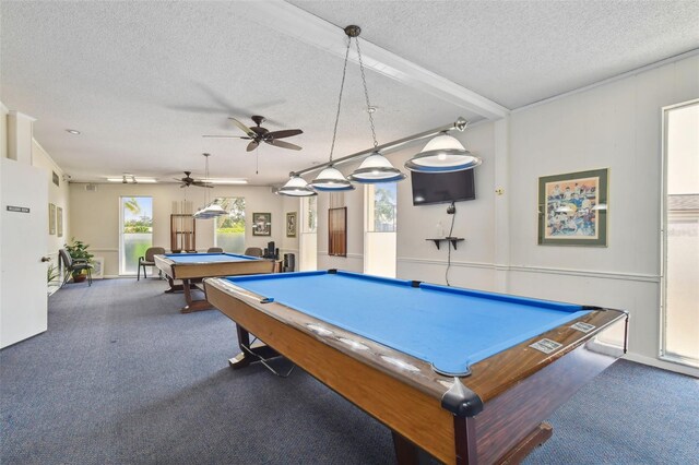 10216 Regal Dr Unit 310, Largo, FL 33774 - game room featuring a textured ceiling, pool table, carpet, and ceiling fan