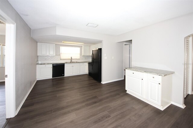 9816 Crofton Ln, Port Richey, FL 34668 - kitchen featuring black appliances, a sink, dark wood finished floors, and white cabinetry