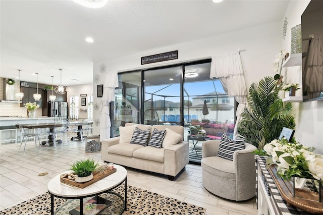 living room featuring recessed lighting