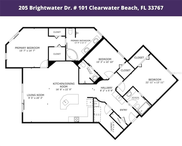205 Brightwater Dr Unit 101, Clearwater Beach, FL 33767 - floor plan / room layout