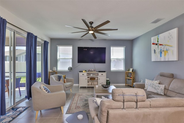 11924 Brighton Knoll Loop, Riverview, FL 33579 - living area featuring ceiling fan, tile patterned flooring, and baseboards