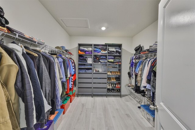 11924 Brighton Knoll Loop, Riverview, FL 33579 - walk in closet featuring attic access and wood finished floors