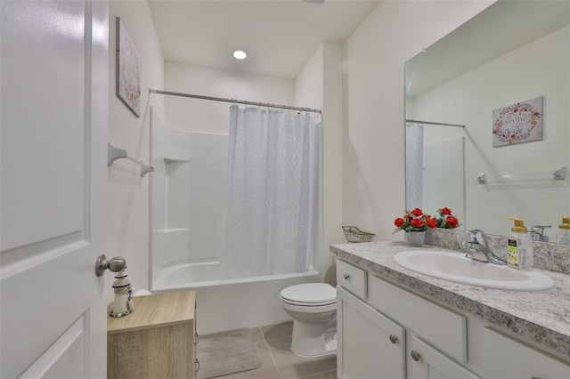 11924 Brighton Knoll Loop, Riverview, FL 33579 - bathroom with toilet, vanity, tile patterned floors, and shower / bath combo
