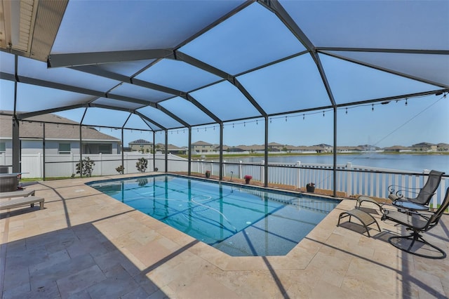 11924 Brighton Knoll Loop, Riverview, FL 33579 - view of pool with a patio, a water view, fence, and glass enclosure