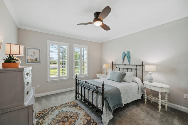 764 W Bayshore Dr, Tarpon Springs, FL 34689 - carpeted bedroom featuring baseboards, crown molding, and a ceiling fan