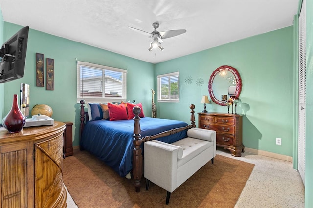 6801 Pinellas Point Dr S, Saint Petersburg, FL 33712 - bedroom with a ceiling fan, speckled floor, and baseboards