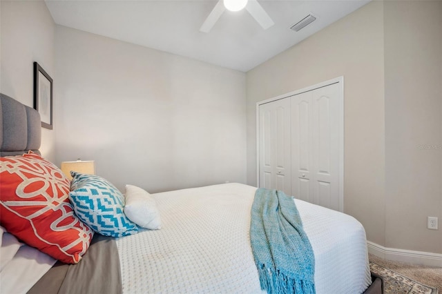 12817 Cobalt Ter, Bradenton, FL 34211 - carpeted bedroom featuring a closet, baseboards, and ceiling fan
