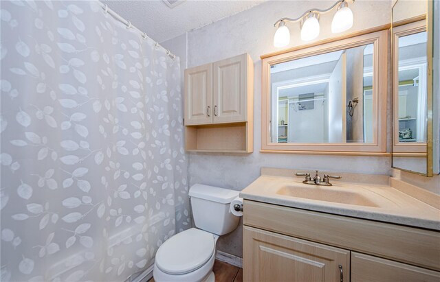699 Merlins Ct, Tarpon Springs, FL 34689 - full bathroom featuring a textured ceiling, vanity, toilet, and a shower with curtain