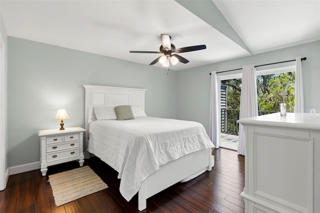 2033 Arbor Dr, Clearwater, FL 33760 - bedroom with dark wood-style floors, baseboards, access to outside, and a ceiling fan
