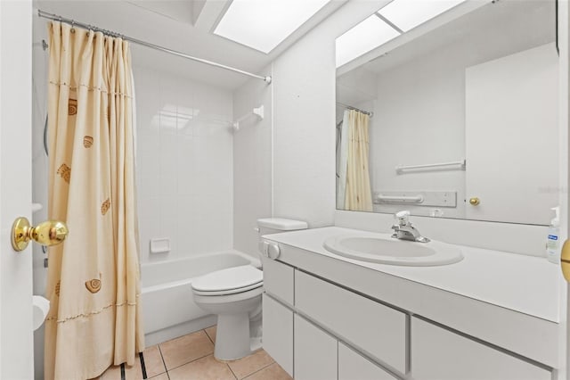 9188 Rhett Ln, Weeki Wachee, FL 34613 - bathroom with tile patterned floors, vanity, toilet, and shower / bath combination with curtain