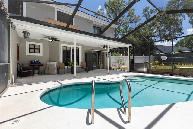 11207 Donneymoor Dr, Riverview, FL 33569 - view of pool with a ceiling fan, a patio, and glass enclosure