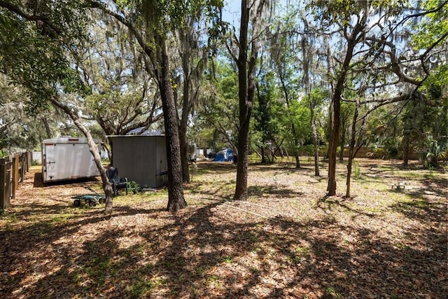 11207 Donneymoor Dr, Riverview, FL 33569 - view of yard featuring a shed, an outdoor structure, and fence