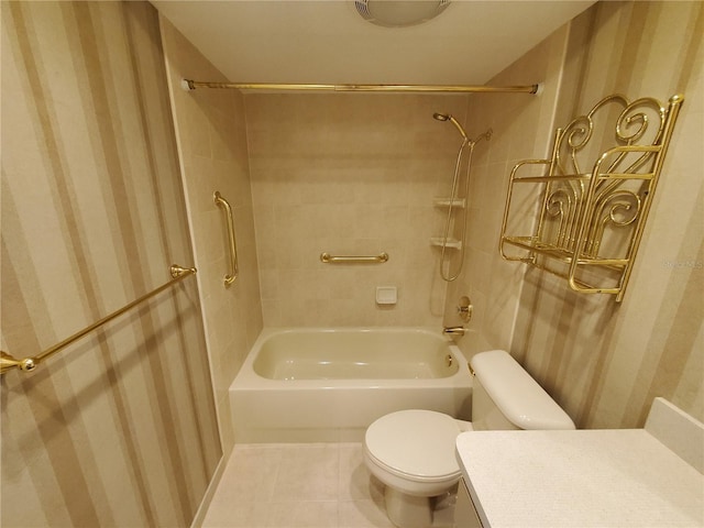 50 Water Oak Way, Oldsmar, FL 34677 - full bathroom featuring tile patterned floors, wallpapered walls, toilet, washtub / shower combination, and vanity