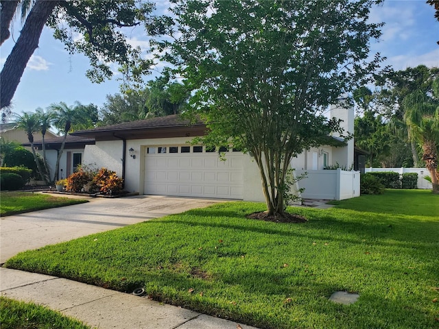 50 Water Oak Way, Oldsmar, FL 34677 - view of front facade with stucco siding, an attached garage, concrete driveway, and a chimney